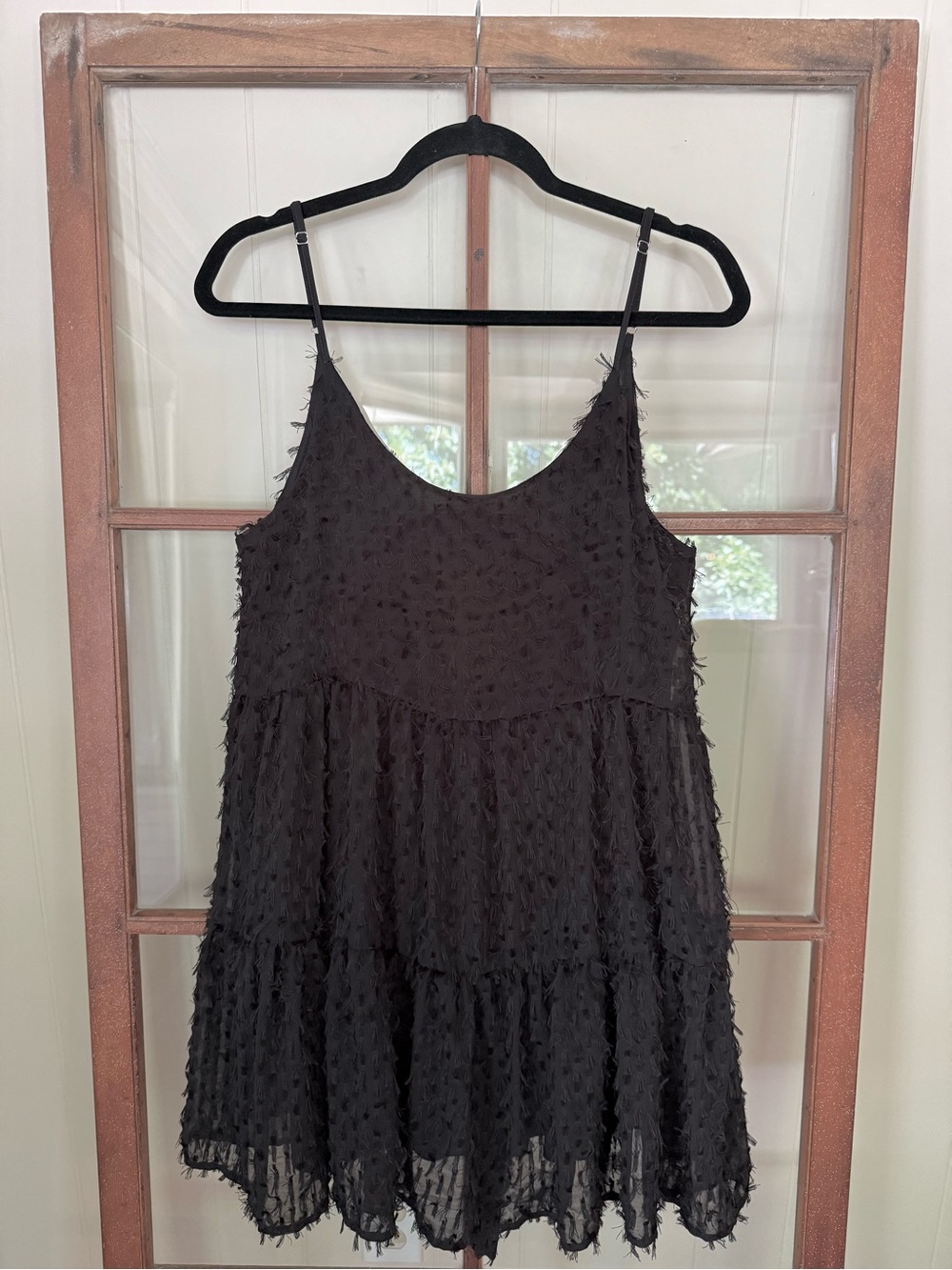 Blu Pepper Black Eyelash Textured Tiered Mini Dress Size Small Boho Babydoll